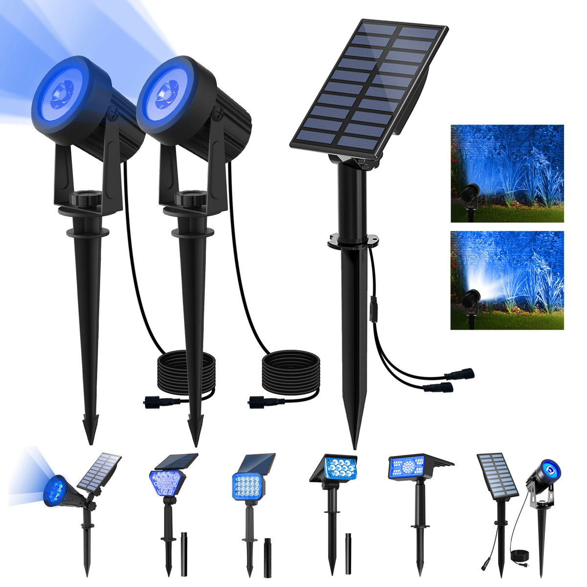 Luz LED Solar para exteriores IP65, luz azul impermeable, luz de energía Solar, luz de césped para decoración de jardín, colector Solar para exteriores