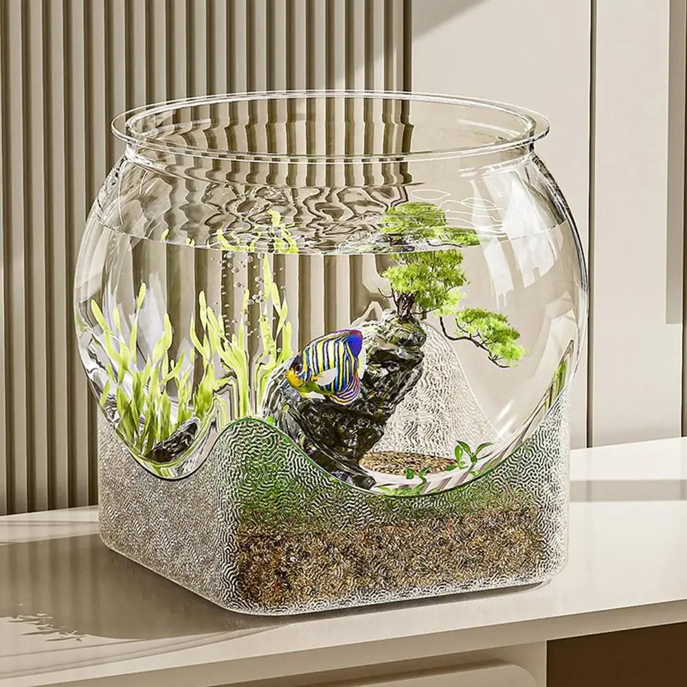New Clear Fish Tank Resistant Falling Enhance Viewing Experience Desktop Aquarium Durable Round Ornamental Fish Decor