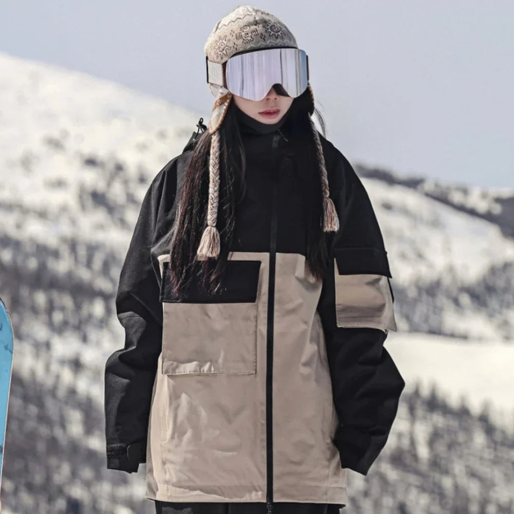 Chaquetas de snowboard con bolsillo súper grande para hombre, abrigos de esquí holgados y transpirables, Tops de invierno Unisex con aislamiento impermeable, Sudadera con capucha con cremallera
