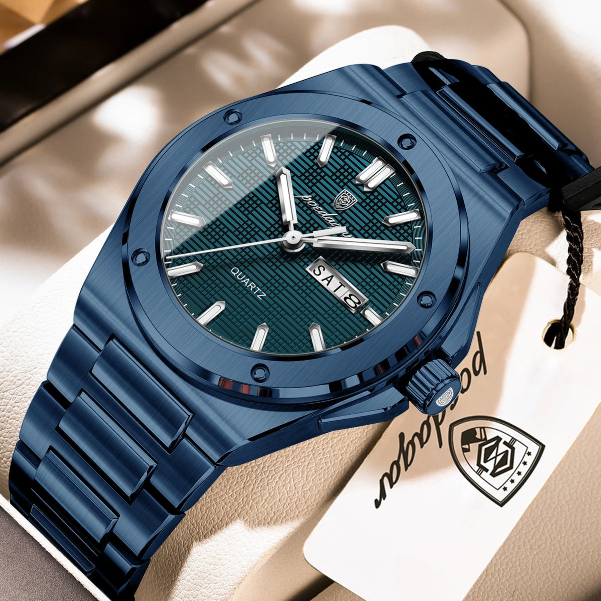 Reloj de pulsera para hombre POEDAGAR, original, de cuarzo, con fecha y día, resistente al agua, luminoso, de acero inoxidable, moderno.
