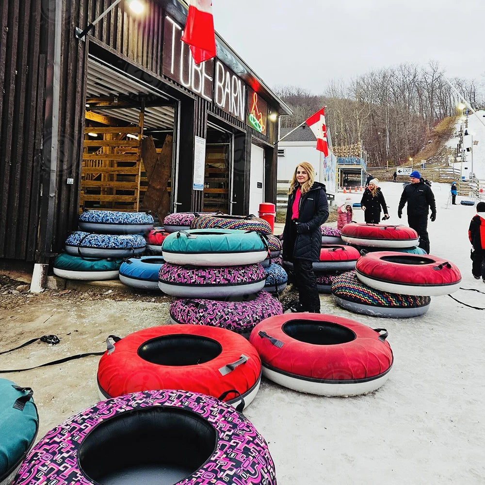 Tubo de nieve inflable, flotador para remolcar en el agua, trineo para deportes de invierno, tobogán para usar en moto de nieve, 48 pulgadas de diámetro, fabricado con material de PVC resistente.