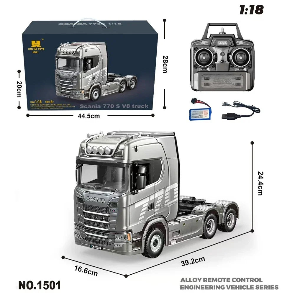 Camión RC HUINA 1/18 19CH 1501 770S, Camión de Ingeniería con Remolque de Aleación, Control Remoto 2.4G, con Luces y Sonido