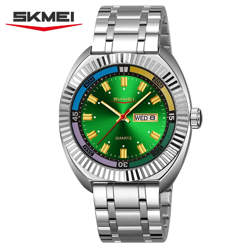 SKMEI 9353 Luxury Colorful Classic Male Quartz Movement Alloy Stainless Steel Watch Business Men Wristwatches Clock Hands Gift