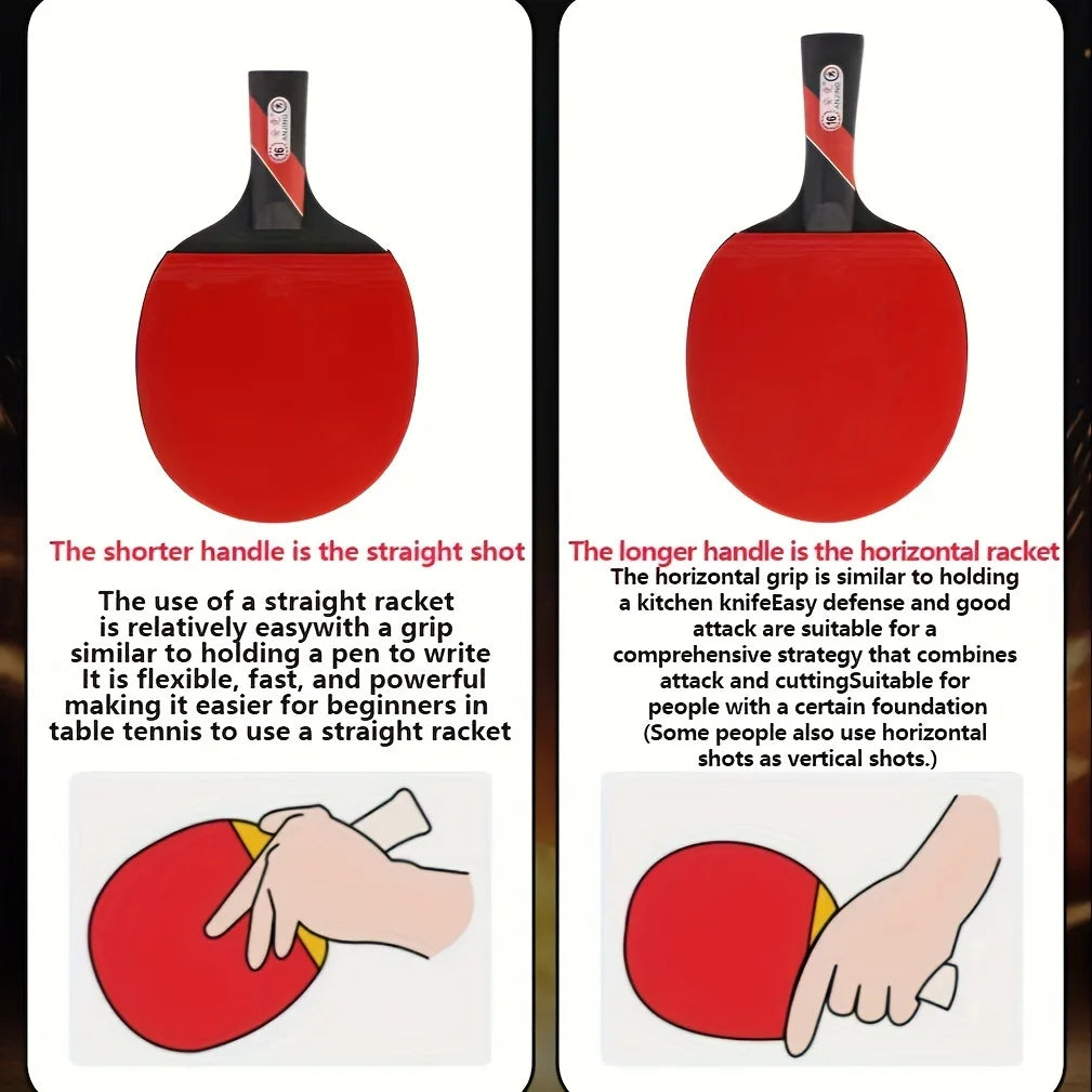 Raqueta de Tenis de Mesa Oficial de 16 Estrellas, Paleta Individual Profesional, Estilos Penhold y Shakehand, Fibra de Carbono Genuina para Competición