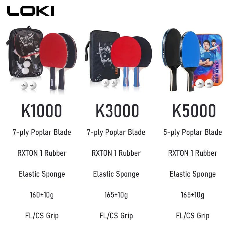 Juego de raquetas de tenis de mesa LOKI K1000 K3000 K5000 con 2 uds de paleta de Ping Pong, 2 pelotas originales y 1 Estuche de transporte