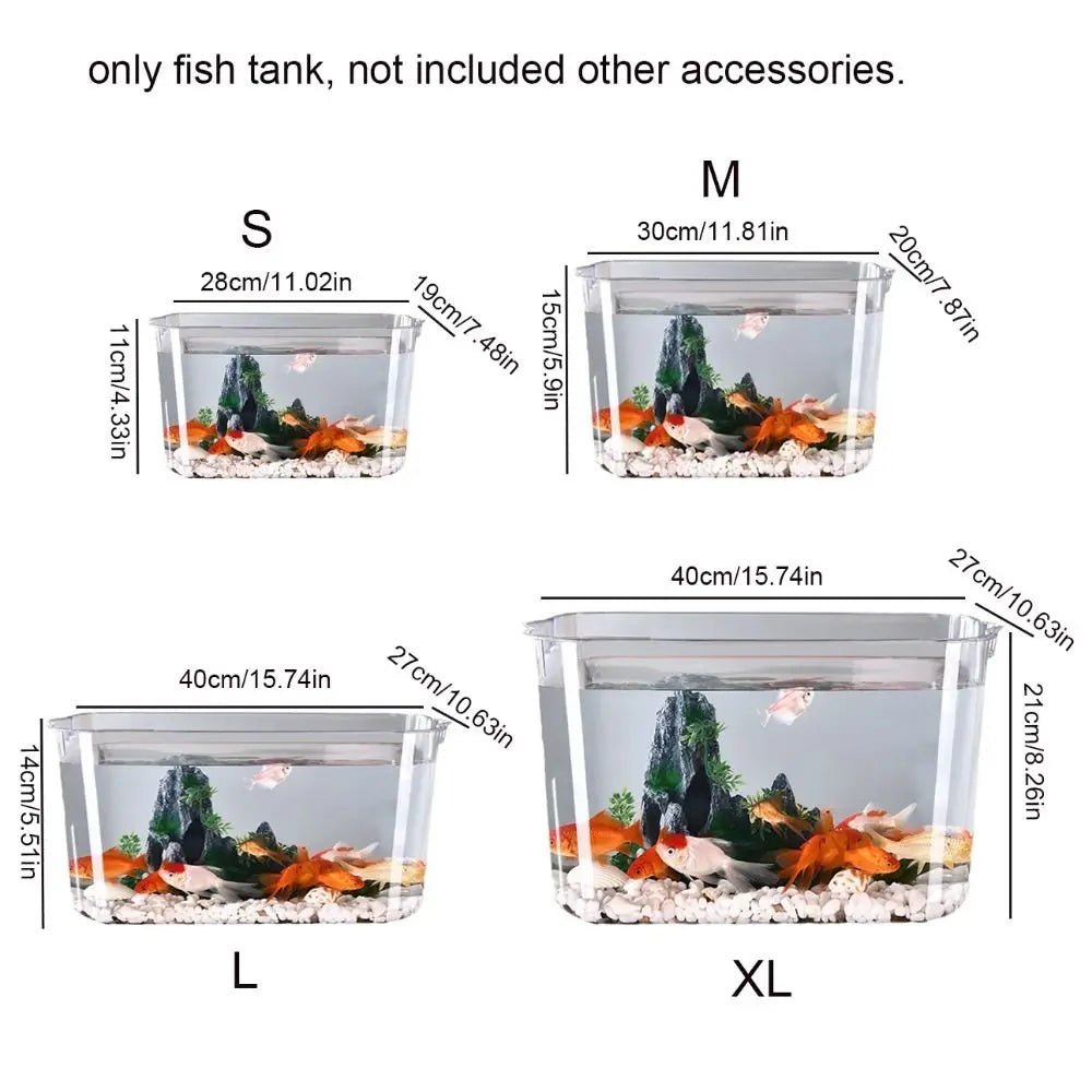 Pecera de plástico transparente a prueba de explosiones, recipiente para peces dorados de escritorio, anticaída, de PET, pequeño tanque de agua ecológico