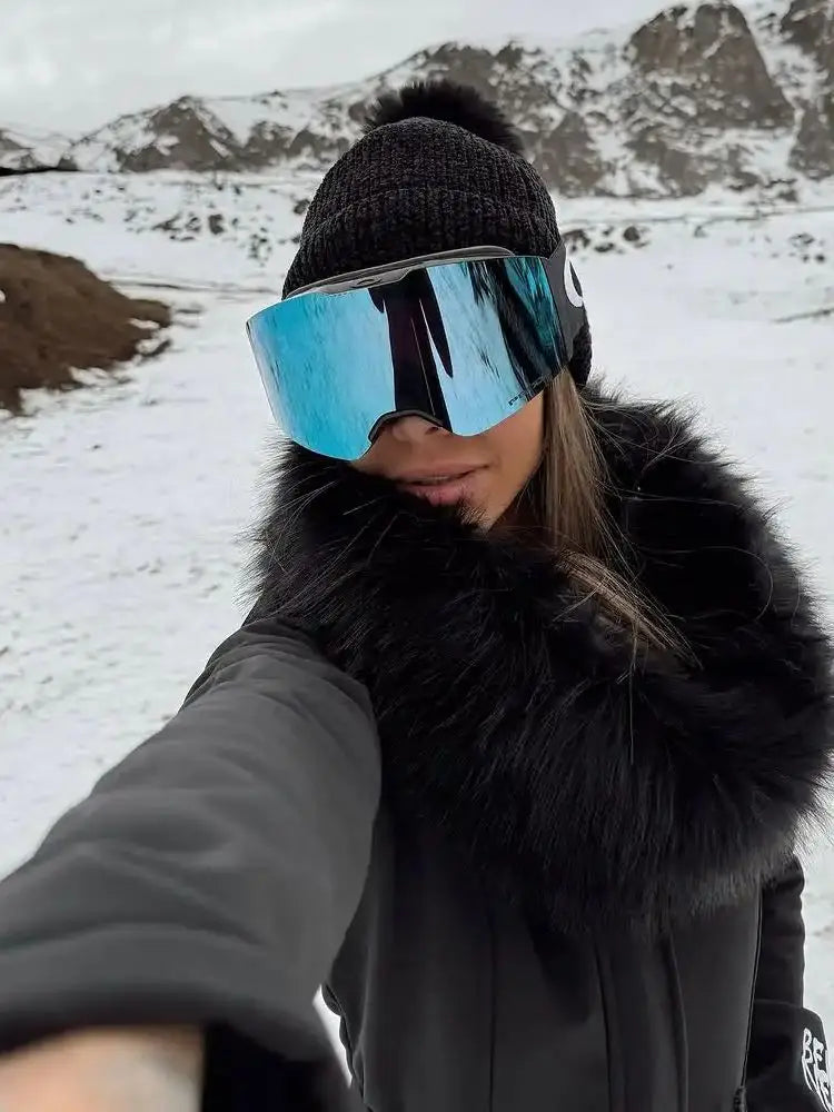 Ropa de esquí negra elegante con cuello levantado para mujer, mono ajustado de cintura alta con cintura de manga larga, mono cálido de invierno 2026