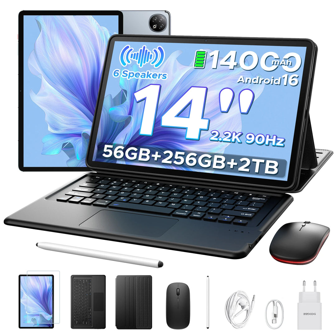 Tablet PC DOOGEE U14 2 en 1 de 14 Pulgadas con Pantalla Incell 2.2K, Gemini Ai, Batería de 14000mAh, 56GB de RAM (8+48), 256GB de ROM, Cámara Principal de 16MP, Widevine L1 Compatible con Tablet PC