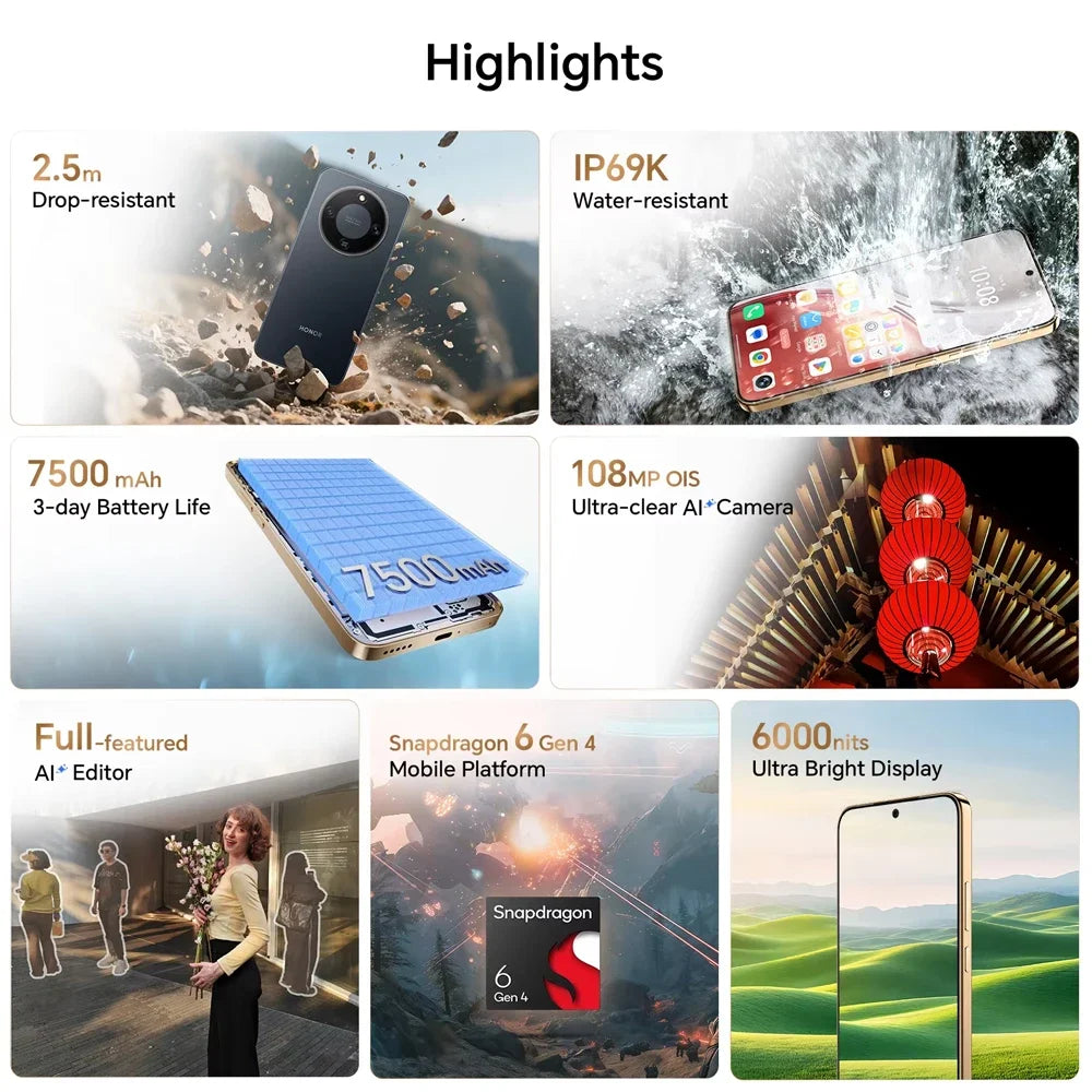 HONOR Magic8 Lite 5G, Versión UE, Smartphone 5G, Batería de 7500mAh, Cámara principal de 108MP, Pantalla AMOLED de 6.79'', Triple resistencia