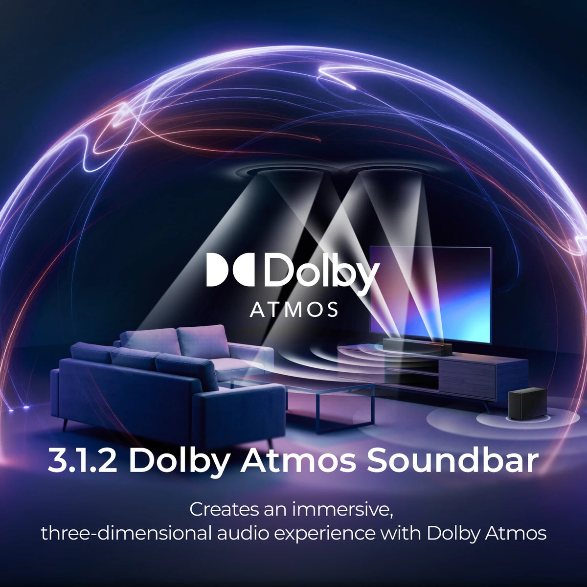 Barra de sonido ULTIMEA 312W 3.1.2ch con Dolby Atmos, subwoofer inalámbrico de 5,25 pulgadas, 2 altavoces de emisión hacia arriba, control mediante aplicación y VoiceMX. ™ , BassMX ™