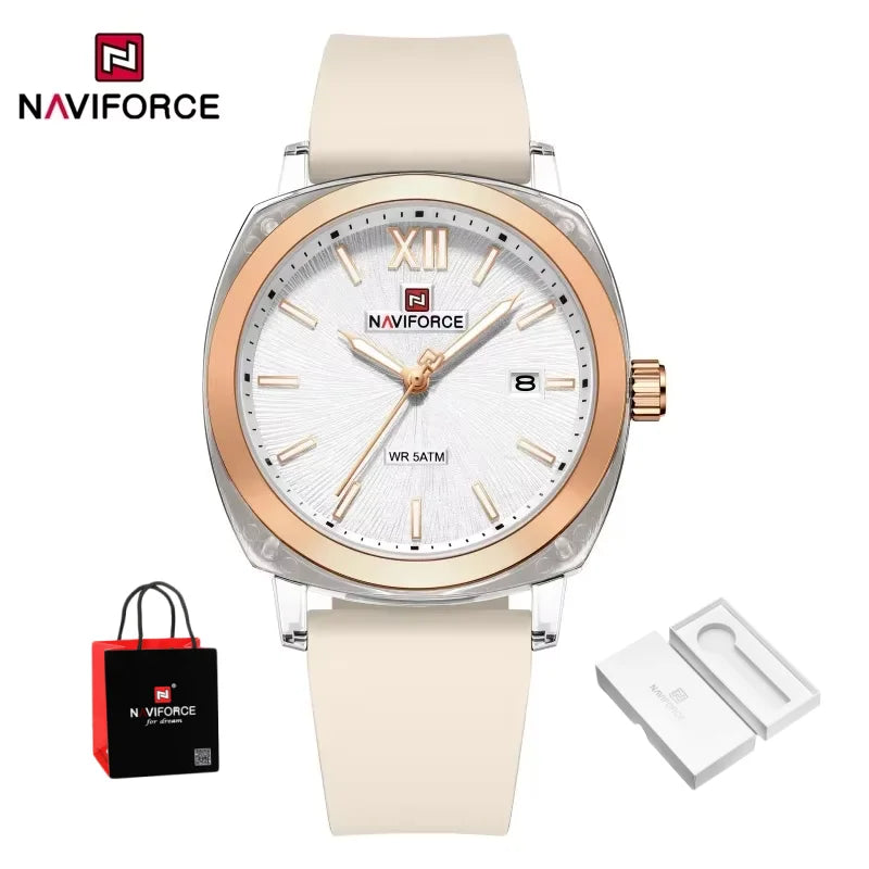 Reloj de cuarzo para mujer NAVIFORCE de moda y sencillo, con correa de silicona, manecillas luminosas, a prueba de golpes y resistente al agua, ideal para regalo.