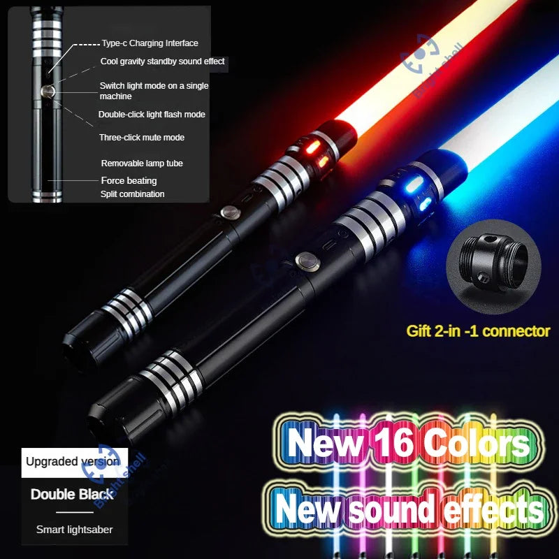 Juguete de sable de luz láser de metal, sable de luz RGB con 15 cambios de color, sonidos, efectos Force FX, FOC, juguete bláster, regalo de espada láser Jedi