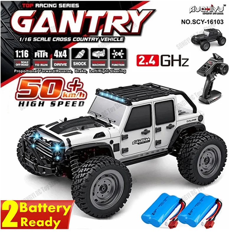 Coches RC de 50 u 80 km/h, escala 1/16, todoterreno, derrape, 4WD con LED, control remoto 2.4G, camión monstruo impermeable, regalo de juguete para adultos y niños