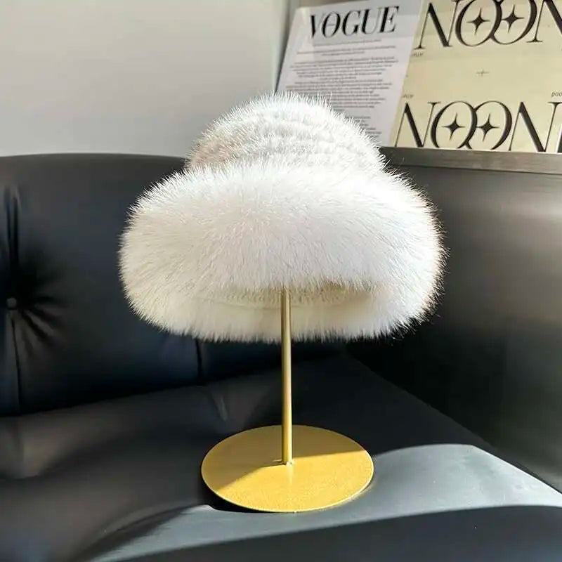 Gorro de piel de visón auténtica para mujer, gorro de pescador a la moda de invierno, gorro de piel de visón Natural con gorros de piel de zorro, gorro de bombardero de punto ruso
