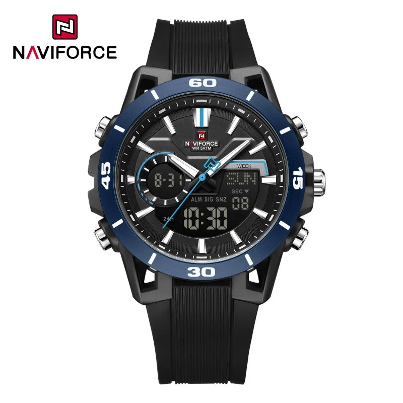 7135 NAVIFORCE Men's Dual Time Watch Fashion Sport Water Resistant Countdown Wristwatch Man Chronograph Alarm Clock Reloj Hombre
