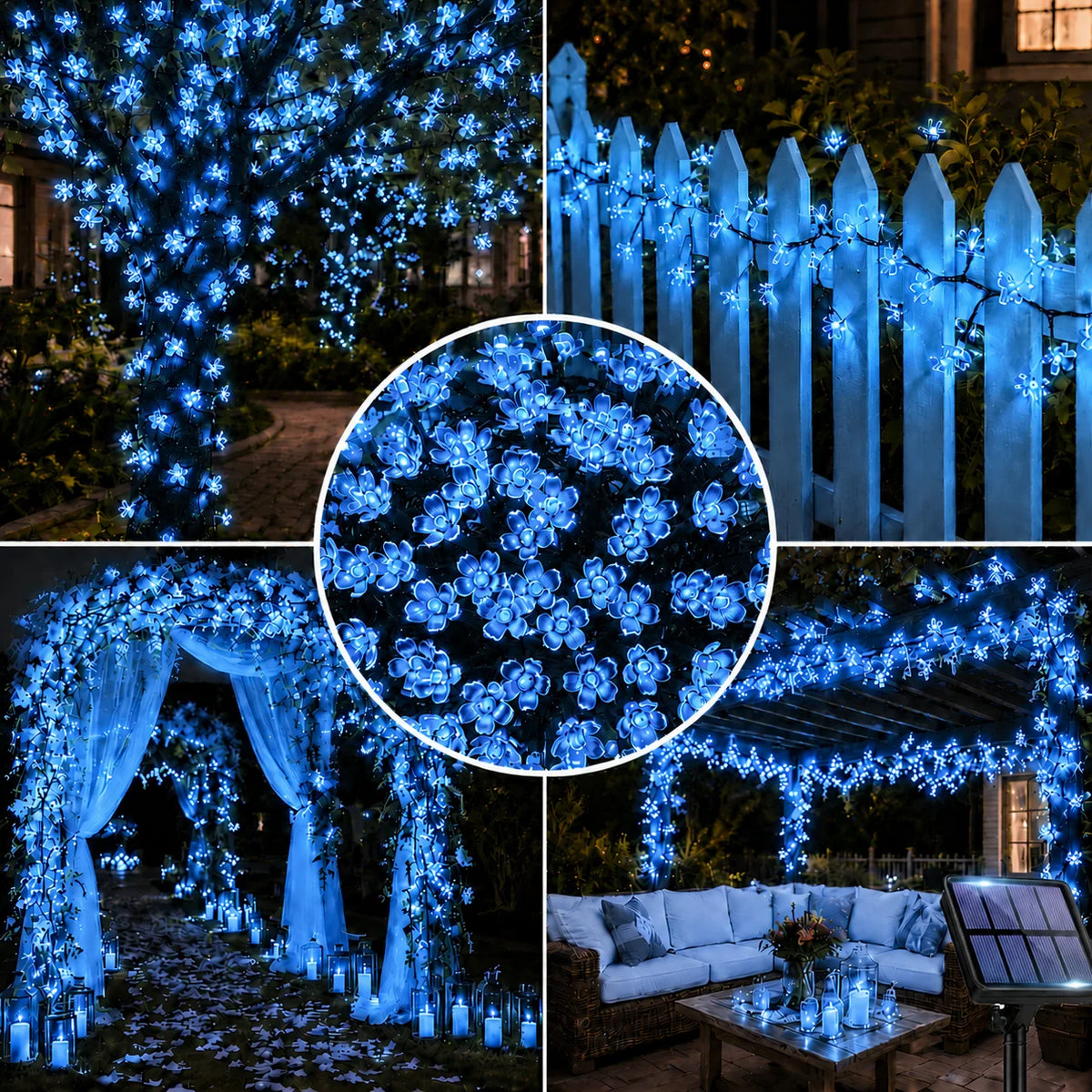 Halloween Lights Solar Cherry Blossom String Lights 5M/7M/12M 20/50/100LED 8 Modes for Garden Patio Haunted House Decor
