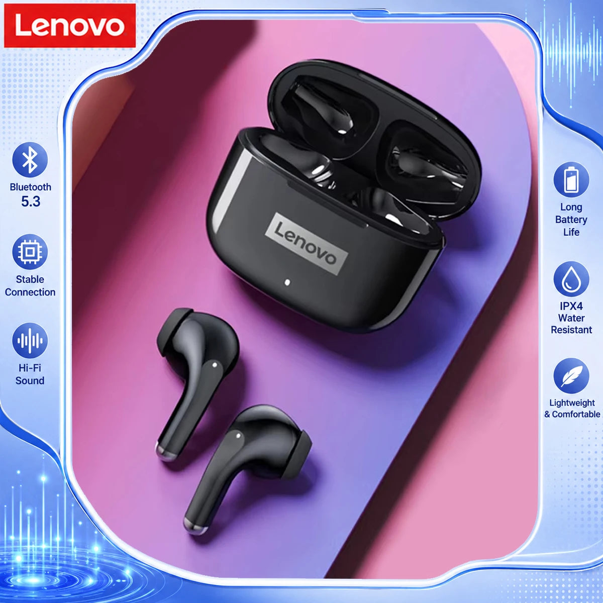 Lenovo XT53 Gaming Headset LED Digital Display Wireless Sport Earbuds HD Call Low Latency Headphones Waterproof GM2 Pro Upgraded