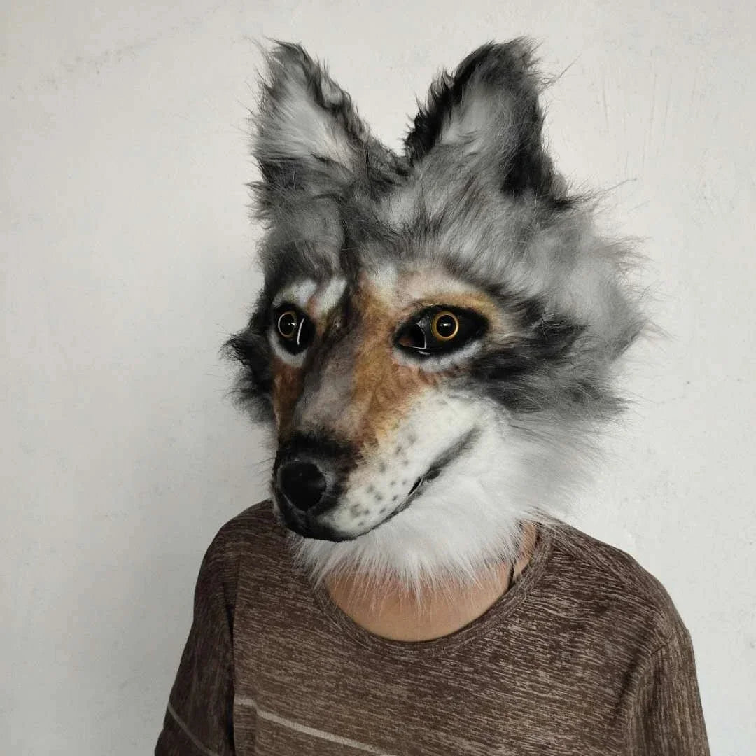 Máscara de lobo, máscara de piel de animal, máscara de látex que cubre toda la cabeza, ideal para fiestas de Halloween, disfraces, accesorios de cosplay.