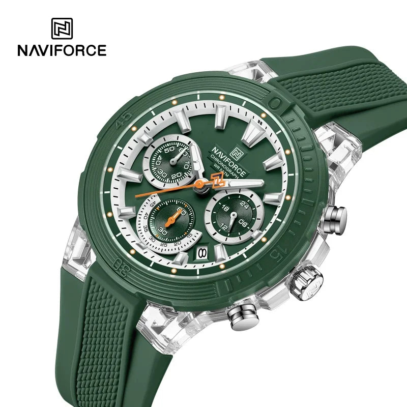 Reloj deportivo cronógrafo NAVIFORCE para hombre, cuarzo, resistente al agua 50M, reloj 24 horas, correa de silicona, reloj de moda para hombre al aire libre