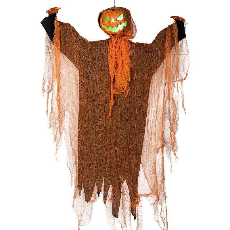 Decoración de Halloween: Calabaza Demonio Luminosa, Espantapájaros Colgante, Calabaza con Cabeza Giratoria, Decoración de Terror para el Hogar y Jardín