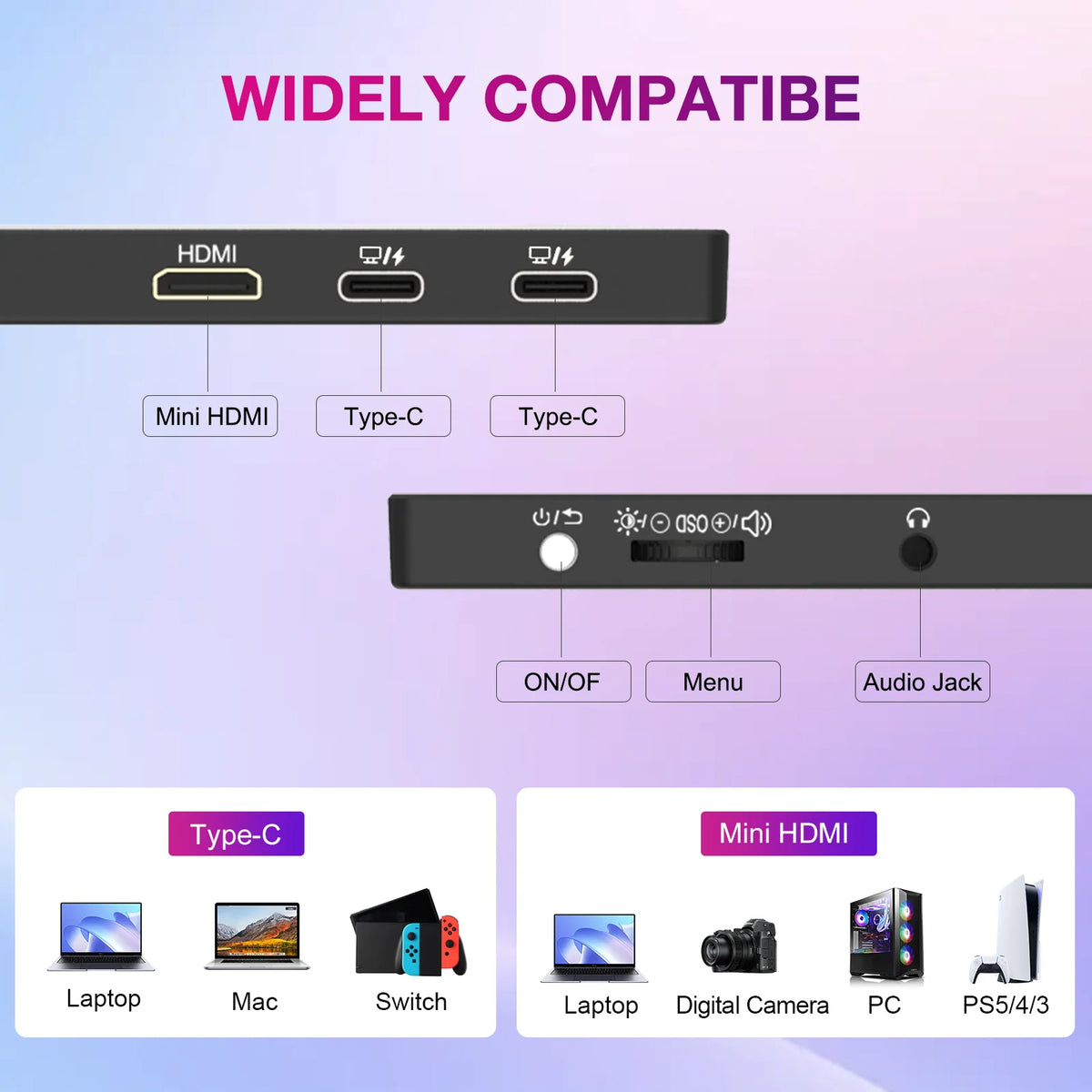 Monitor Portátil Táctil Unew de 12.3 Pulgadas, 1920x720 IPS, Pantalla Secundaria, Pantalla Táctil Capacitiva de 10 Puntos, Monitor Extendido para Laptop