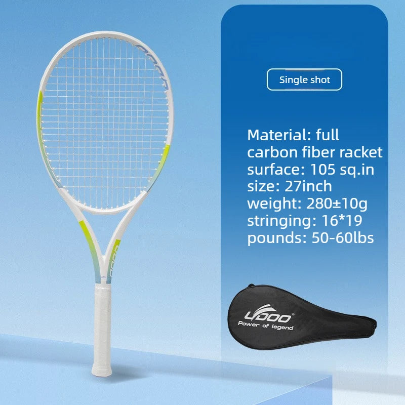 Raqueta de tenis de 27 pulgadas, fabricada íntegramente en fibra de carbono, resistente, ligera, de calidad profesional y fácil de transportar, ideal como equipo deportivo.