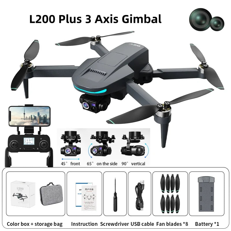 Nuevo dron GPS L200 Plus de fábrica, profesional, 4K HD, doble lente, cardán de 3 ejes, evitación de obstáculos láser de 360°, cuadricóptero RC sin escobillas