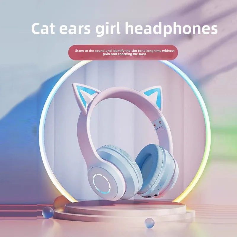 Nuevos Auriculares Bluetooth RGB de Diadema Más Vendidos, Color Degradado, LED Luminoso, Orejas de Gato, Auriculares Inalámbricos, Lindos Auriculares para Chicas