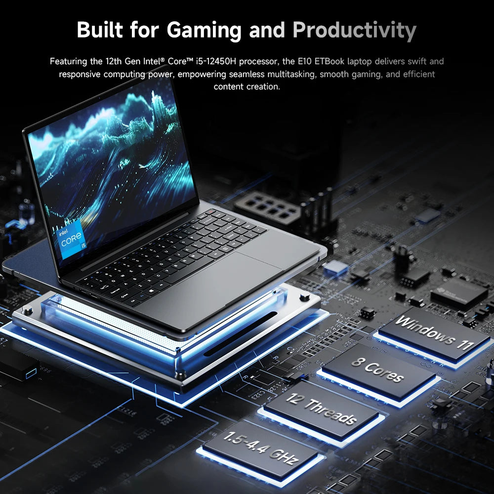 Acer Gadget E10 ETBook Laptop Intel Core I5-12450H 16GB RAM 512GB SSD 14-inch 2160X1440 Resolution Notebook 8 Cores 12 Threads BT5.2 WiFi6 Windows 11 Office Study Computer
