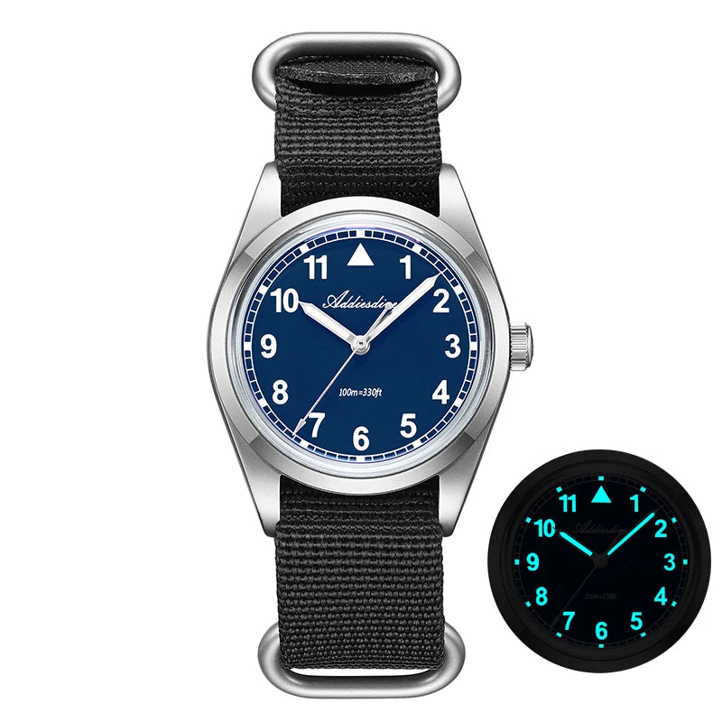 Reloj analógico para hombre ADDIESDIVE de 36 mm, cristal de burbuja, resistente al agua 100 m, reloj luminoso, reloj de cuarzo sencillo para hombre con correa de nailon
