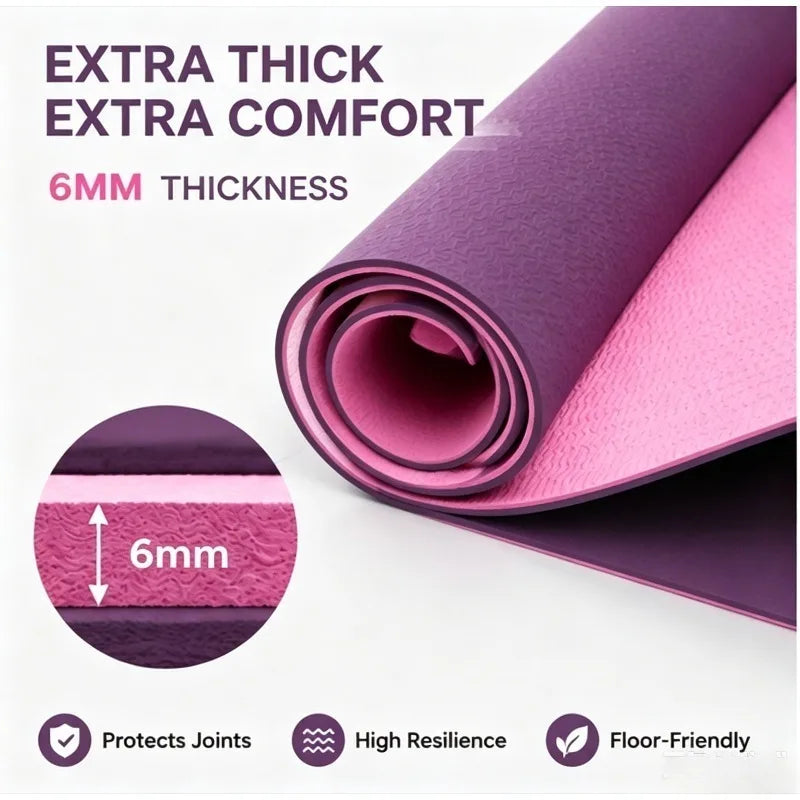 Colchoneta de Yoga Antideslizante para Fitness, Deporte, Pilates y Gimnasia, de TPE de 6MM de Grosor, para Ejercicio en el Suelo