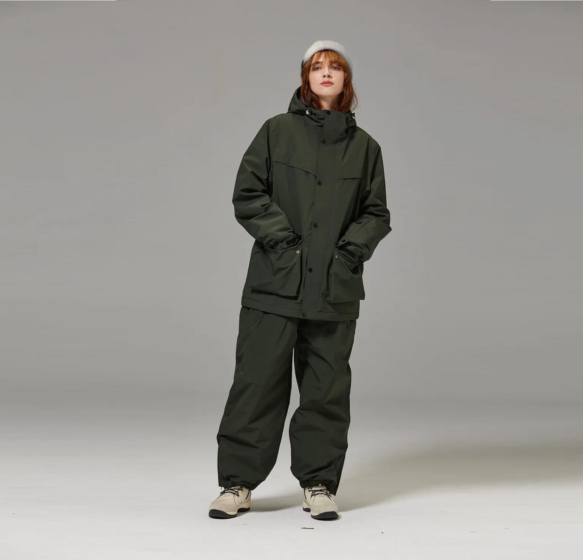 Mismos trajes de esquí de color sólido para hombres y mujeres, esquí de doble tabla y snowboard, versión súper suelta y de engorde al aire libre