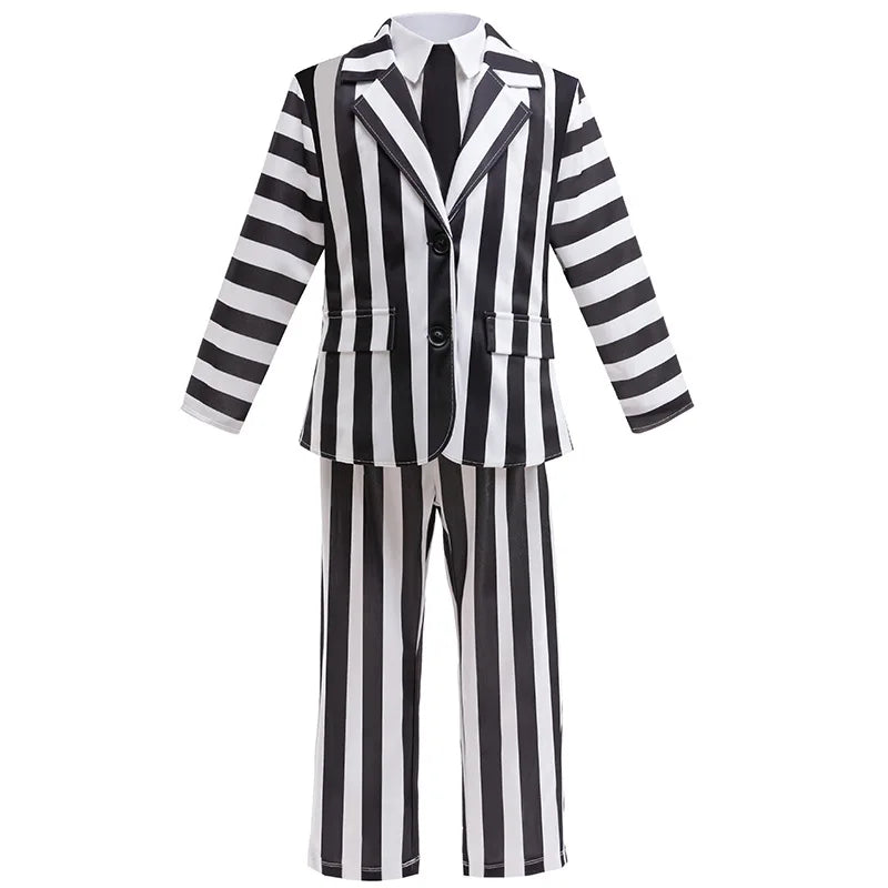 2025 nuevo disfraz de Halloween Cosplay Black Society Master Stripe conjunto de traje de Cosplay vestido de actuación conjunto de dos piezas de rayas clásicas