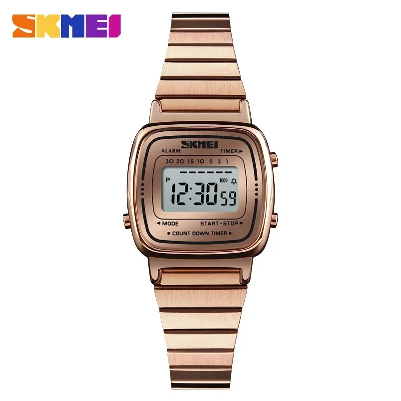 Reloj de lujo SKMEI 1901 para mujer, esfera pequeña, acero inoxidable, digital, resistente al agua, reloj de pulsera para dama, mujer y niña