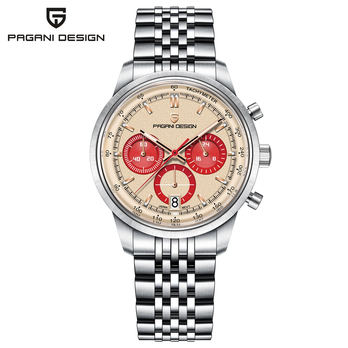 PAGANI DESIGN - Reloj de cuarzo para hombre, estilo ejecutivo, cronógrafo de carreras, acero inoxidable, sumergible 100M, con calendario automático