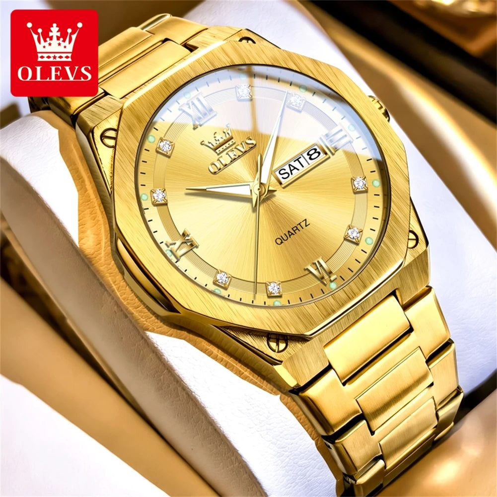 Reloj OLEVS 3736 de marca reconocida para hombre, resistente al agua, luminoso, con fecha automática y mecanismo de cuarzo