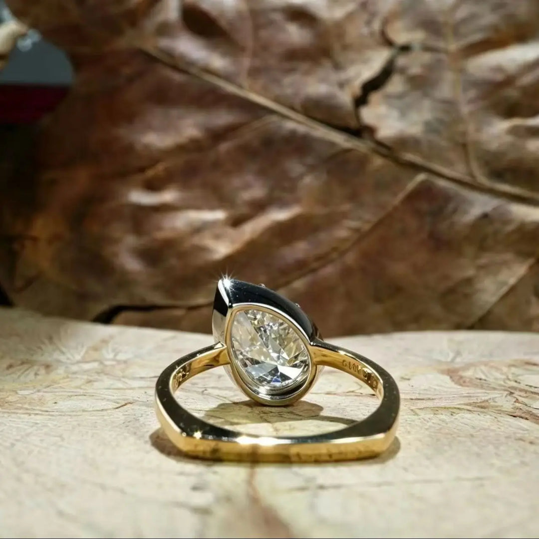 Anillo de Diamante Cultivado en Laboratorio de 3.0ct con Corte Pera, Certificado IGI, E VS1 CVD, Anillo de Oro Amarillo y Blanco de 18K para Mujer, Joyería de Boda