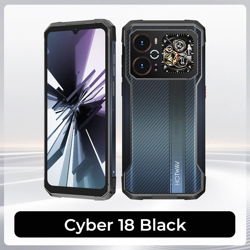 HOTWAV Cyber 18 Rugged Smartphone Android 16 6.75'' 120Hz Display Octa-core 6200mAh 20W Mobile Phone with Self-developed AI Toolset RGB Dynamic Light 64MP Rear Camera 20MP Night Vision 8GB 256GB Cellphone