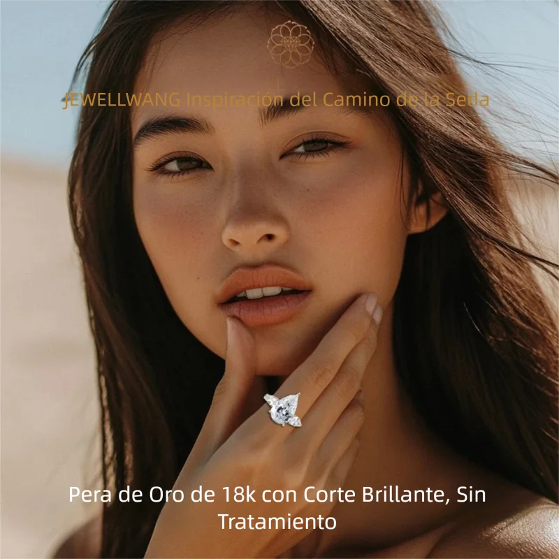 JEWELLWANG, anillo clásico de tres piedras en oro blanco macizo de 18 quilates, con un diamante de laboratorio de forma de pera, ideal como regalo de joyería para bodas o aniversarios.