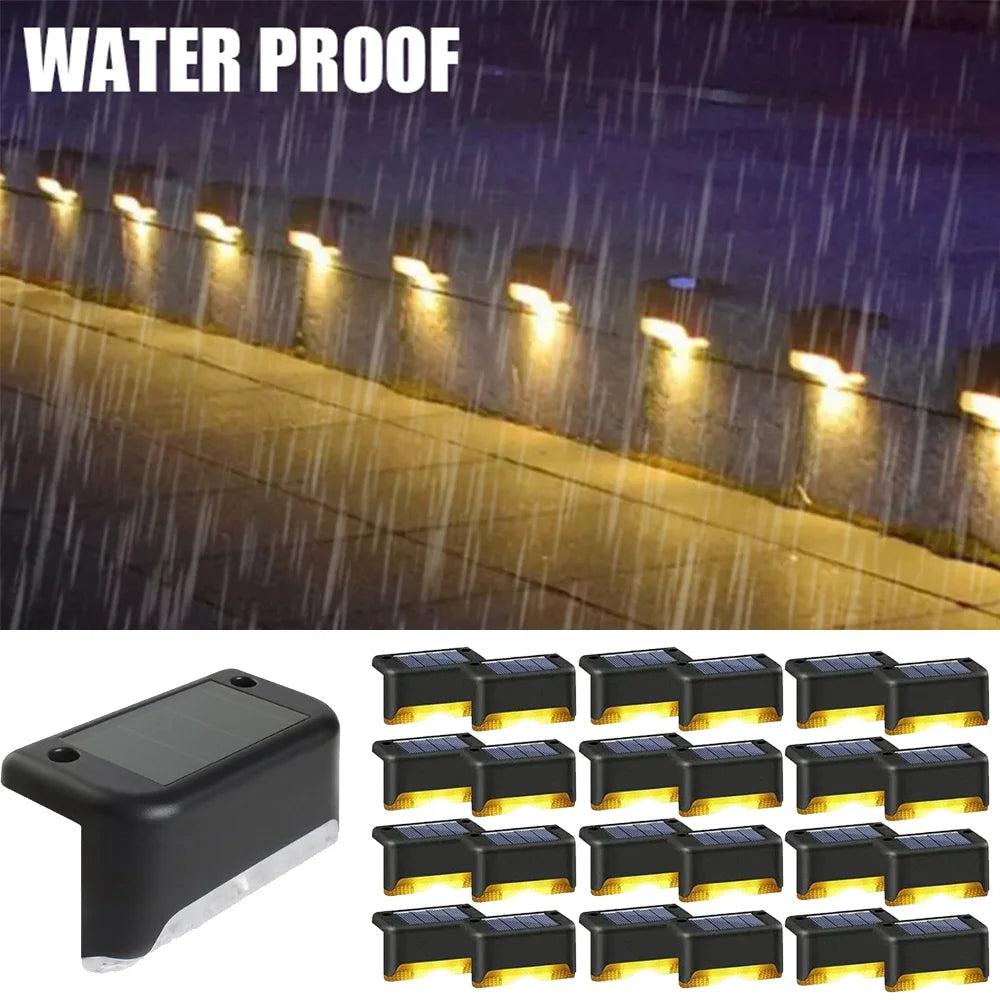 Luz solar LED de un blanco cálido para escalones, lámpara de camino, escalera, luces de jardín para exteriores, impermeable, decoración de luz de balcón para escaleras de patio, cerca