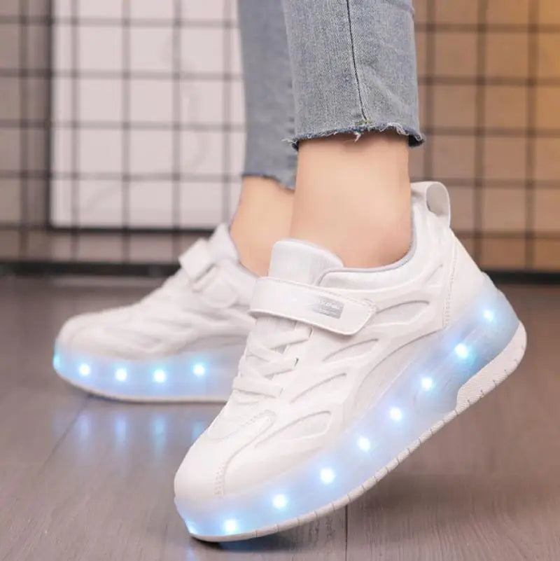 Zapatos de 2 ruedas con luces LED, patines en línea para niños y niñas, patinaje al aire libre, Parkour Runaway, talla de zapatillas 29 30 31 32 33 34 35-40