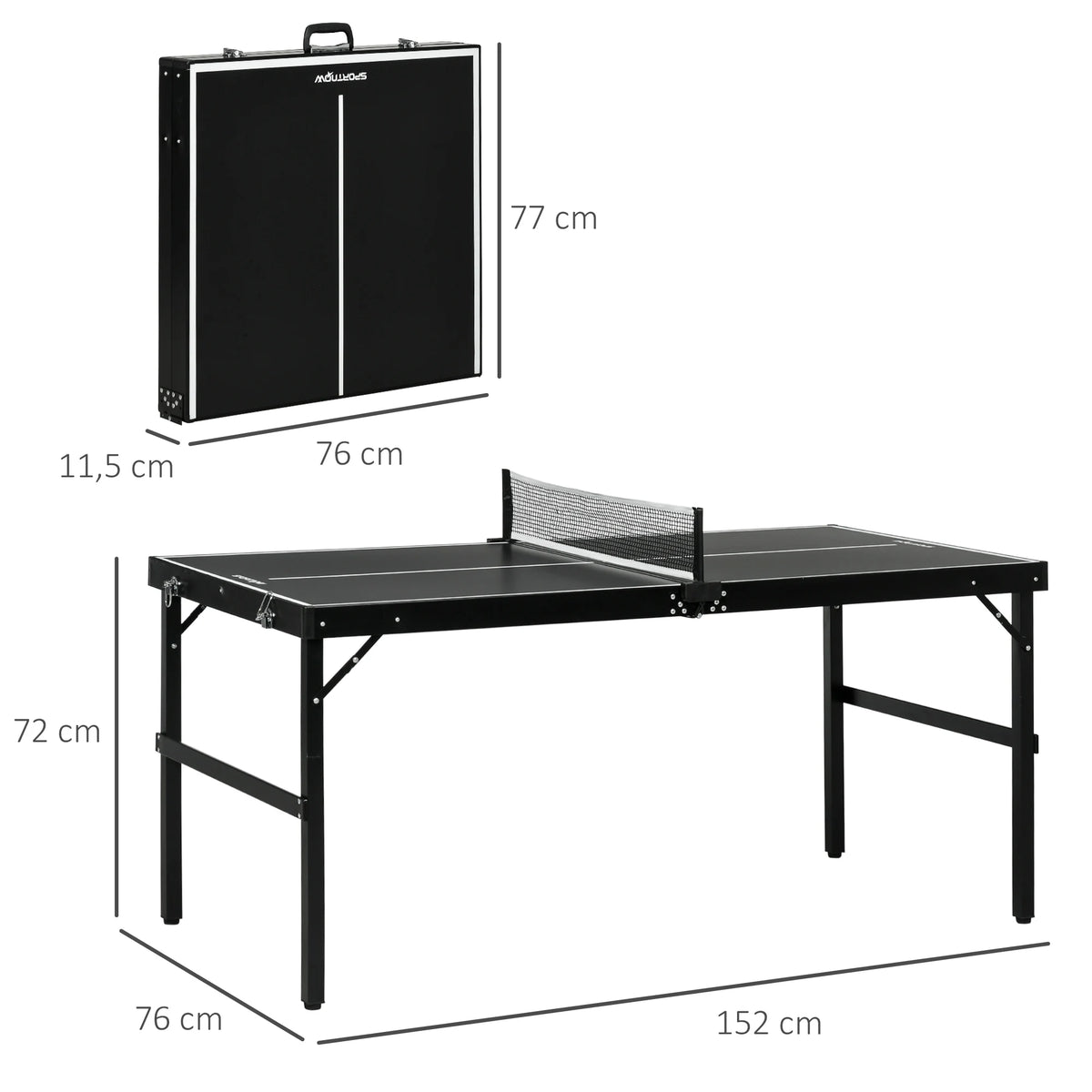 SPORTNOW Mesa de Ping Pong Plegable con Marco de Aluminio 152x76x72 cm Negro