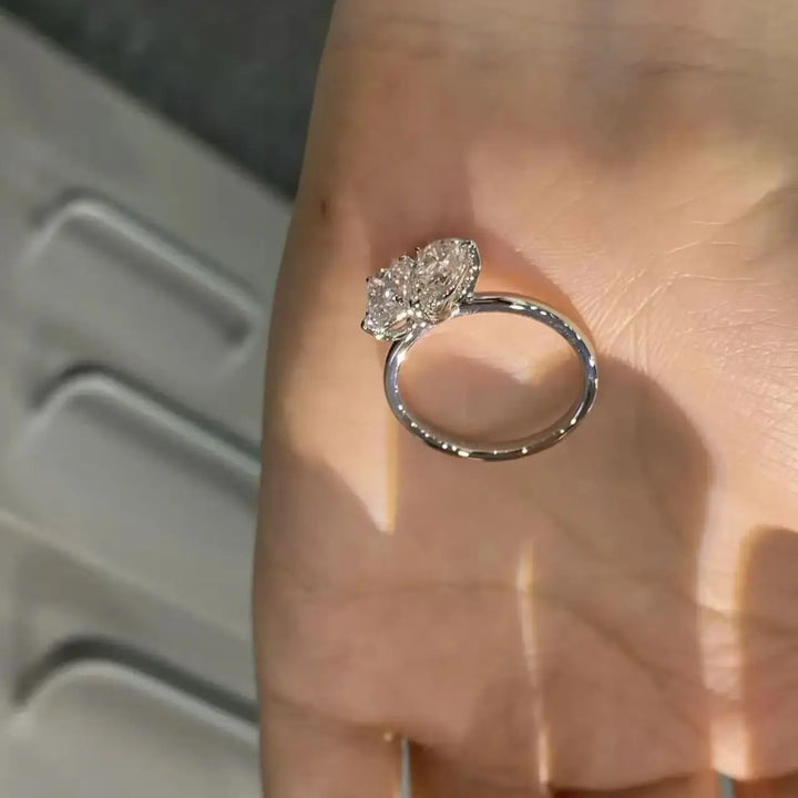 Anillo Toi Et Moi con Diamante Cultivado en Laboratorio, Corte Pera y Esmeralda, Certificado IGI, 2.0ctw, E VS1, Anillo de Compromiso de Oro Blanco 14K, Joyería, Regalo