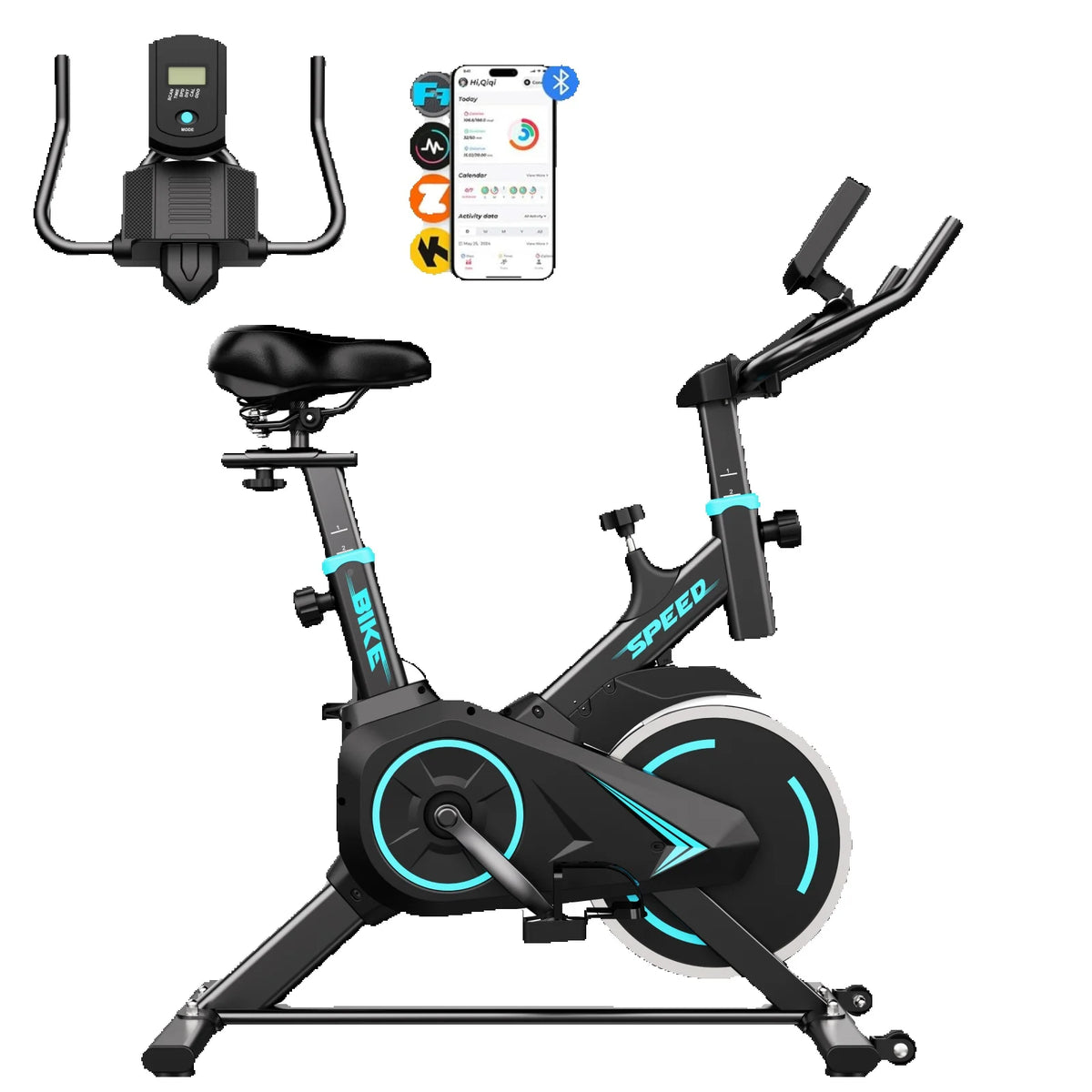 Bicicleta de Ejercicio Estática para Interiores, Resistencia Ajustable, Ultra Silenciosa, Conexión a APP Inteligente, Pantalla LCD, Monitor de Ritmo Cardíaco Opcional, Carga Máxima 120KG, Bicicleta de Fitness para Gimnasi