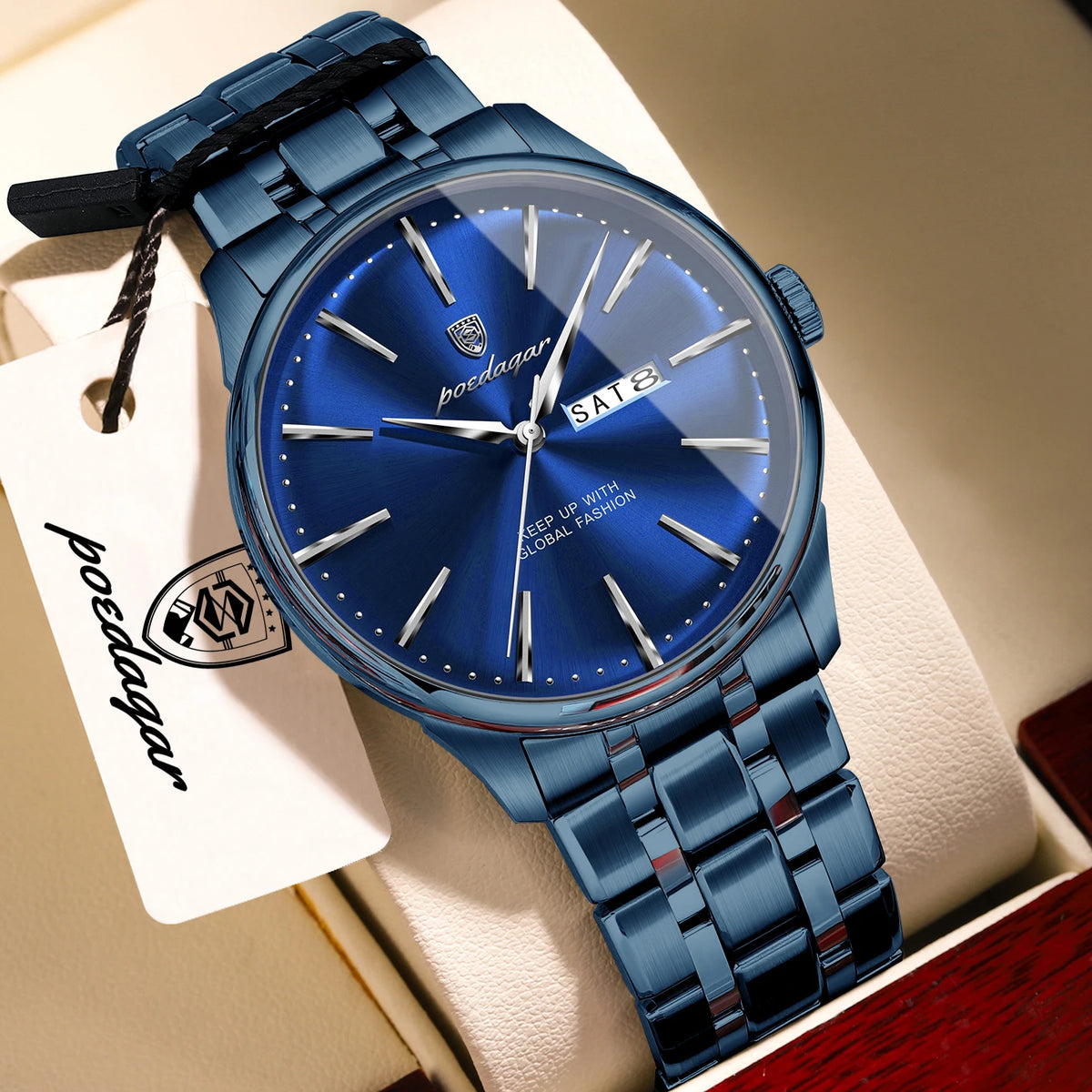 POEDAGAR Business Male Watch Fashion Waterproof Stainless Steel Men's Wristwatch Date Week Quartz Elegant Watches For Men Reloj