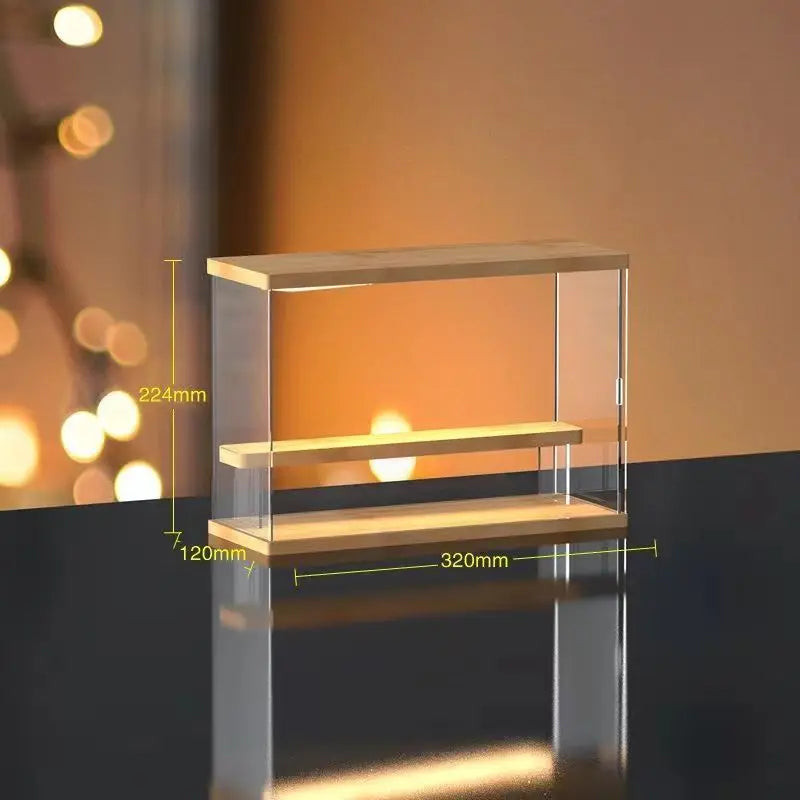 Vitrina de acrílico transparente para figuras con luces LED, caja de almacenamiento a prueba de polvo con escalones, expositor para juguetes y modelos de coches