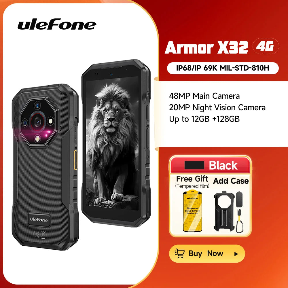 Ulefone Armor X32 4G Smartphone resistente Android 14 resistente al agua hasta 12GB RAM 128GB ROM NFC visión nocturna