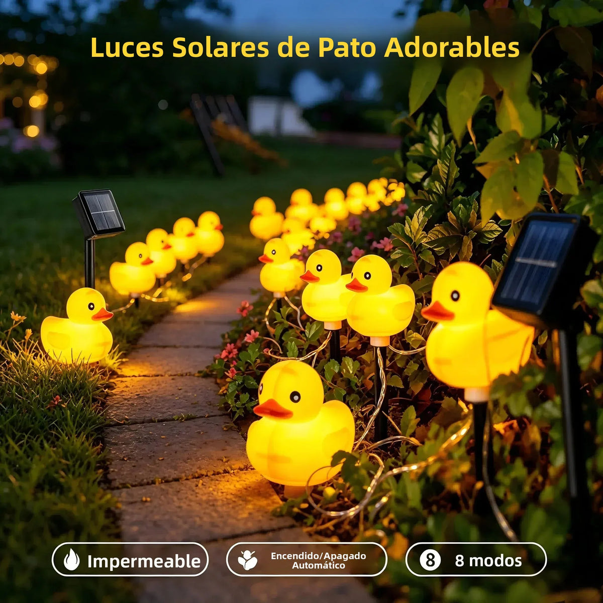 Duck Solar String Lights  8 Modes Waterproof Warm Yellow Duck Fairy Lights with Solar Panel for Outdoor Garden Patio Yard Decor