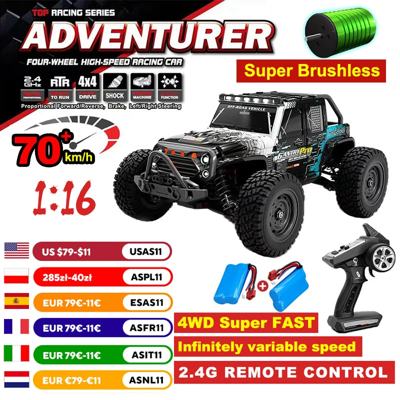 1:16 4WD RC coche de alta velocidad sin escobillas 70 km/h competición todoterreno coche de escalada 2,4G coche de juguete con Control remoto VS WLtoys 144001   Juguetes