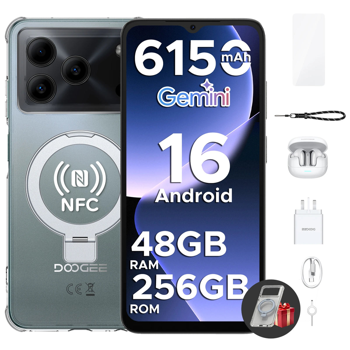 Teléfono inteligente DOOGEE Note56 Plus VIP Edition Android 16 Gemini AI, batería de 6150 mAh, 48 GB de RAM (6+42), 256 GB de ROM, cámara de 50 MP